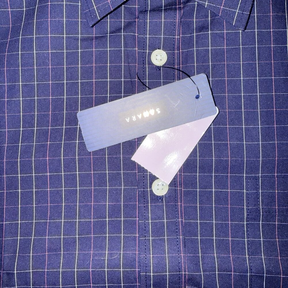 New Men's Sahara Casual Short Sleeve Shirt Navy Blue Checkered Size XL - Picture 5 of 7